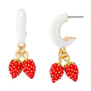 Betsey Johnson Backyard Strawberry Charm Huggie Earrings New